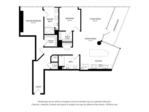 Floor plan for 2 beds, 2 baths, 1439 sqft